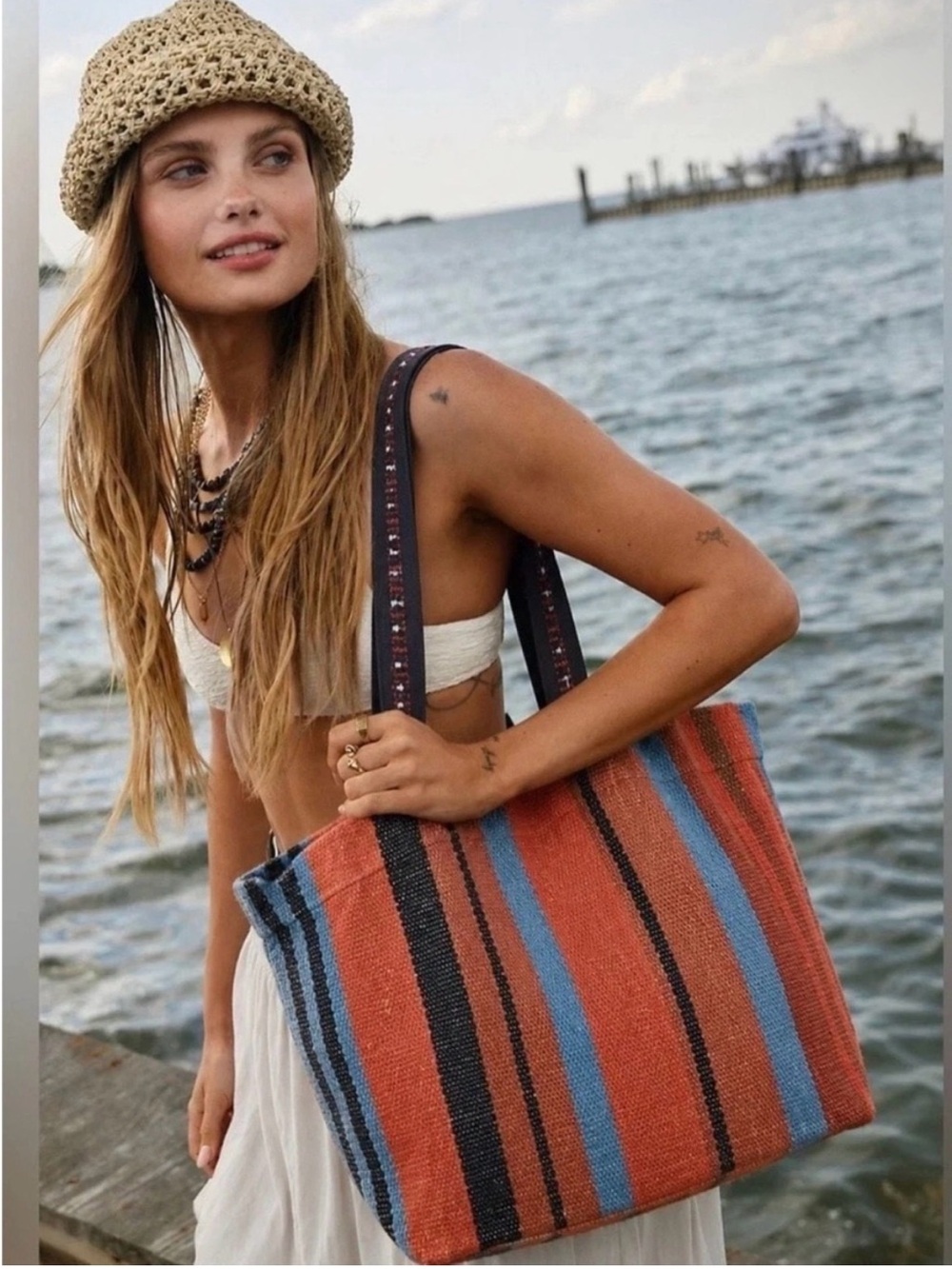 NWT Free People Copacabana Jute Striped Tote